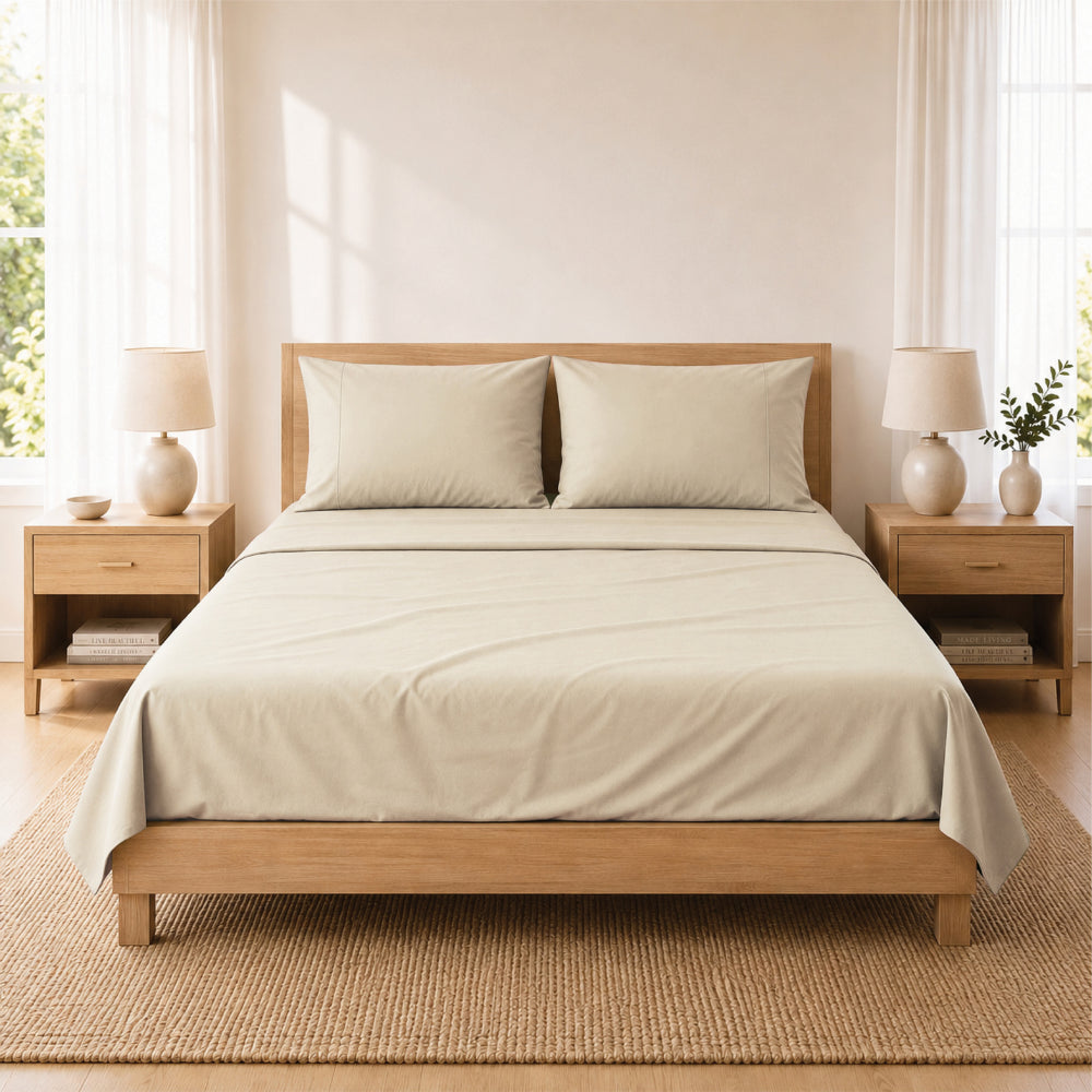 K&Co. House Series Cotton Sheet Set Queen - OATMEAL